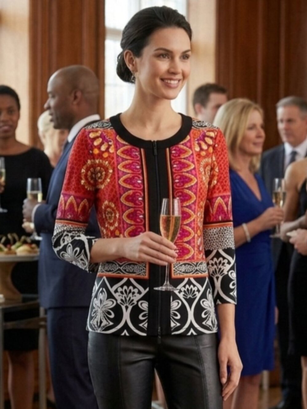 Joseph Ribkoff Zip-Up Mandala Print Long Sleeve Blouse